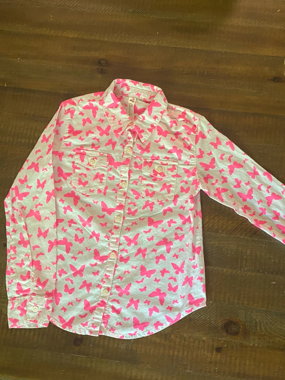 Cherokee Girls' Pink Butterfly Button-Up Blouse - Picture 2 of 6